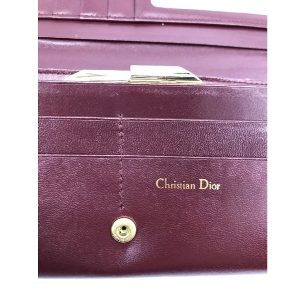 Dior Dark Red Oblique Trotter Print Logo Embossed Leather Wallet